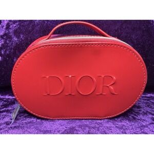 Dior Patent Red Pouch Zip Cosmetic Handle Travel Bag‎ Makeup Perfume Jewelry
